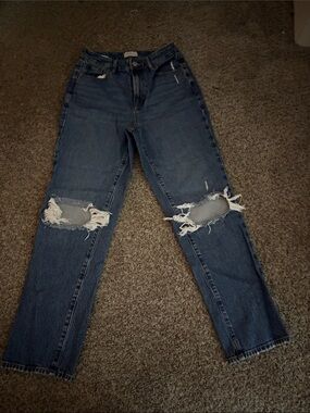 PacSun Women's Distressed Blue Curve Straight Jeans (S 25)